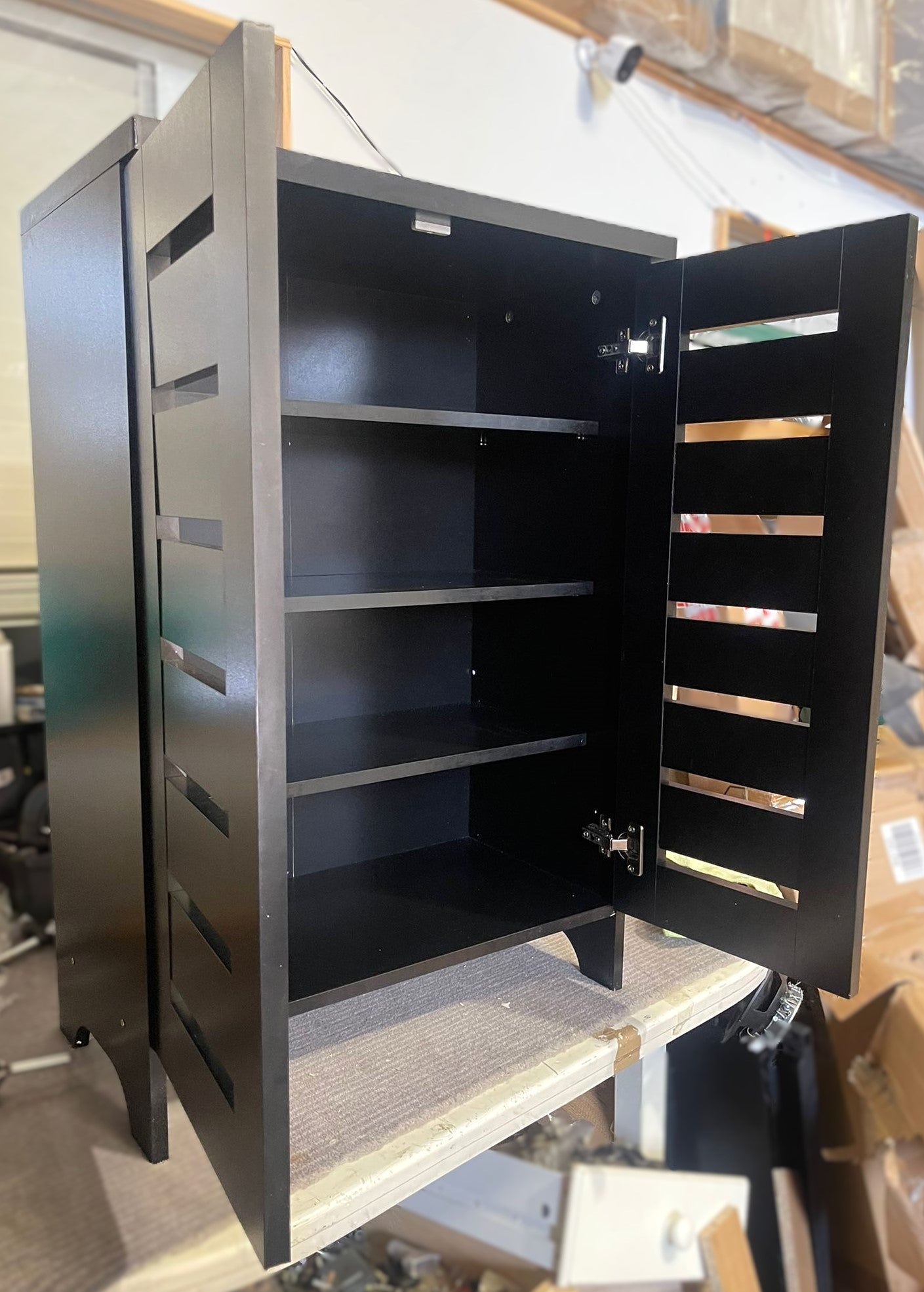 Assembled Slatted Shoe Cabinet - Black